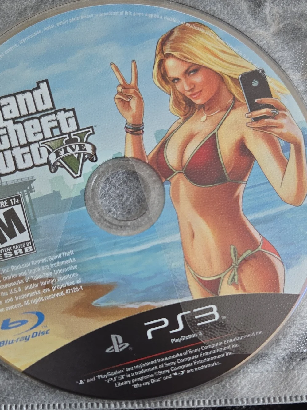 Grand Theft Auto V (GTA V) PS3 Game Disc - Black/Blue Artwork